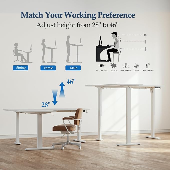 Klicelor L Shaped Standing Desk 59 x 48 Inch, Electric Height Adjustable Corner Desk for Home Office Workstation, Ergonomic Sit Stand Computer Table with Memory Controller, White - Image 4