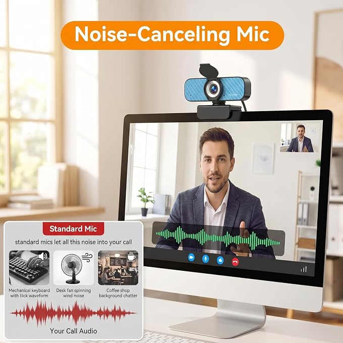 1080P Webcam for PC – Complete Your Setup, Built for Every Need | Plug and Play in Seconds, Crystal Clear Video, Noise-Canceling Mic, Works on Any Platform, Privacy Cover, Clip & 5ft Cable - Image 4