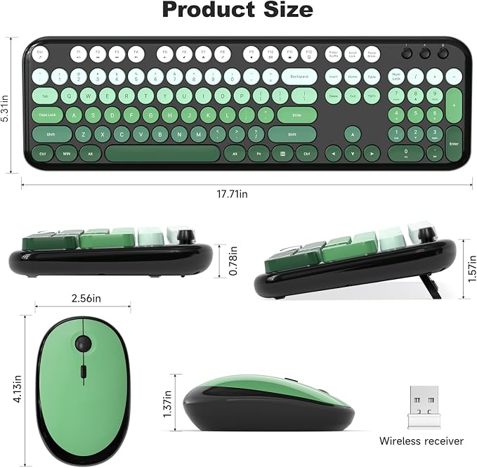MOFII Wireless Keyboard and Mouse Combo,2.4G Typewriter Keyboard Quiet Mice | Retro Full Size Computer Keyboards,Cute Mouse, USB Dongle Plug and Play, for PC,Laptop,Desktop,Windows (Black Green Gradient) - Image 6