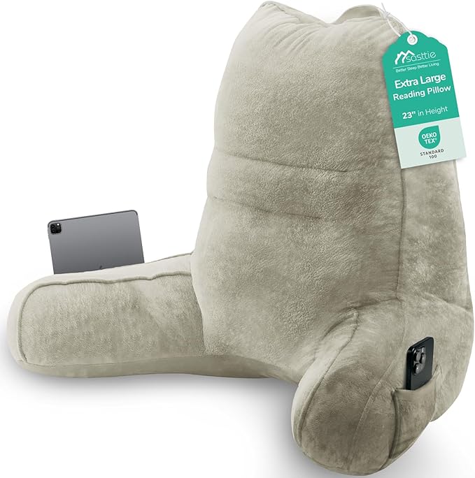Sasttie Reading Pillow for Bed, Back Pillow for Sitting Up, Linen | 23" Backrest Support Cushion for Couch, Sofa, and Floor, Dorm Essentials, OEKO-TEX, Adjustable Down Alternative Fill by SASTTIE