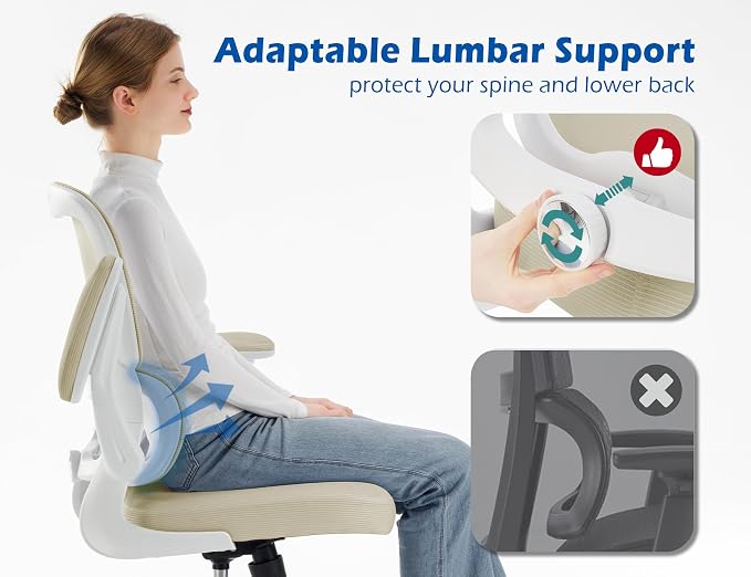 TRALT Ergonomic Office Chair Desk Chair with Adjustable Lumbar Support | Desk Chair Comfy with Flip-up Armrests Ergonomic Chair - Mesh Computer Chairs for Adults, 330lbs, PU Leather (Beige, 1) - Image 3