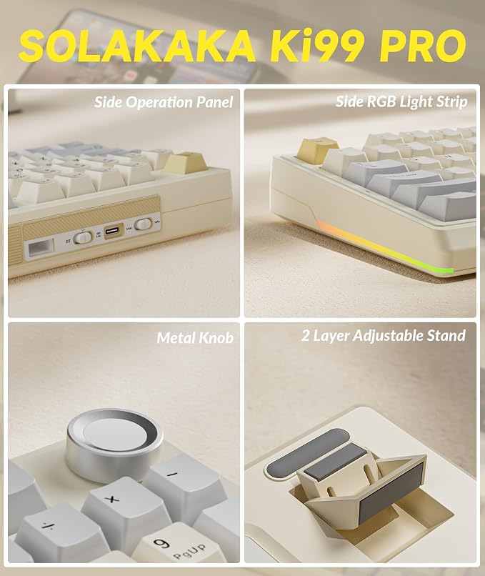 SOLAKAKA KI99 Pro 96% Wireless Gaming Keyboard, RGB Creamy Keyboardw with Knob, Hot-Swappable Pre-Lubed Switches, Gasket Structure Mechanical Keyboards (Beige-White, Non-Silent Version) - Image 9