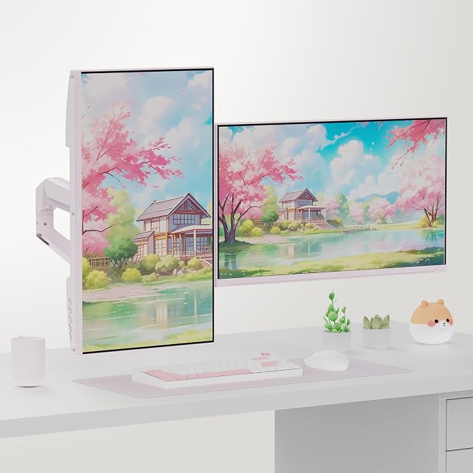 Pixio PS1D Wave Pink Dual Monitor Arm Stand Desk Mount - Fits up to 32 inches Monitors and up to 19.8lbs. VESA Compatibility and Integrated Cable Management - Image 7