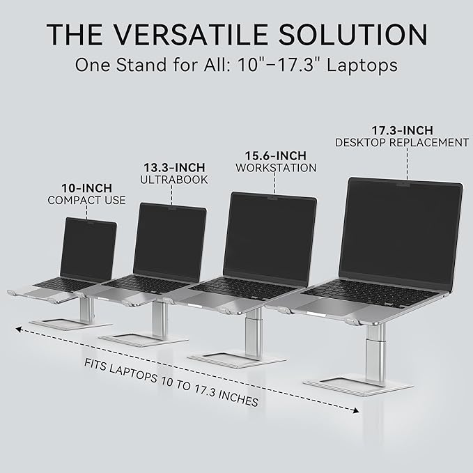 SOUNDANCE Adjustable Laptop Stand for Desk, Computer Stand, Ergonomic Laptop Riser Holder Compatible with 10 to 17.3 Inches Notebook PC Computer, Aluminum Silver - Image 4