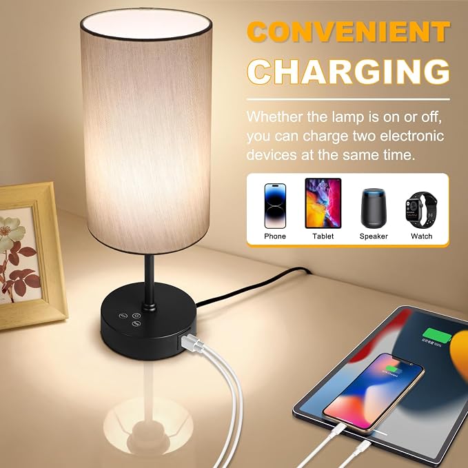 17Inch Table Lamp for Bedroom, Touch Control Bedside Lamp for Reading, 3 CCT & 7 RGB Color Changing, Dimmable Nightstand Lamp for Kids Room Living Room Office, Grey Shade - Image 8