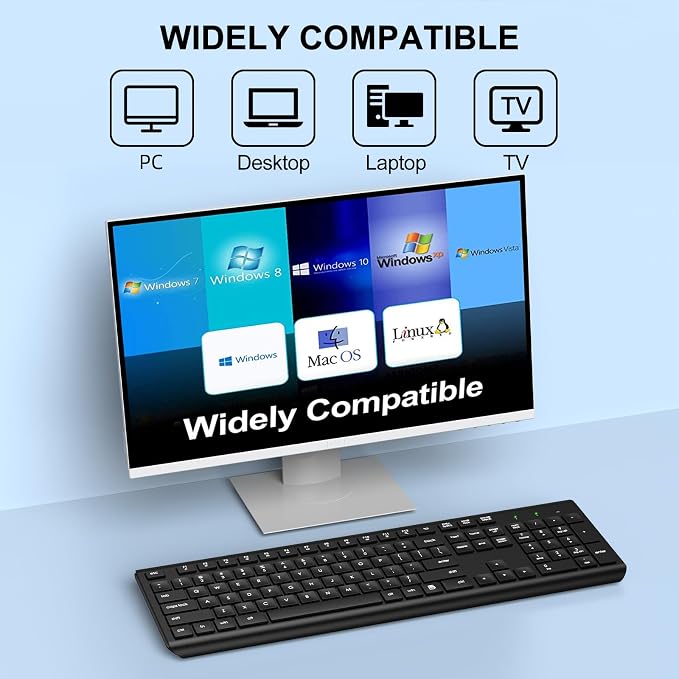 EDJO Wireless Keyboard, 2.4G Full-Sized Cordless USB Silent Computer Keyboard, Ergonomic Tilt Angle, Sleep Mode, Long Battery Life, for Windows, Mac OS Laptop/PC/Desktop/Notebook - Image 8