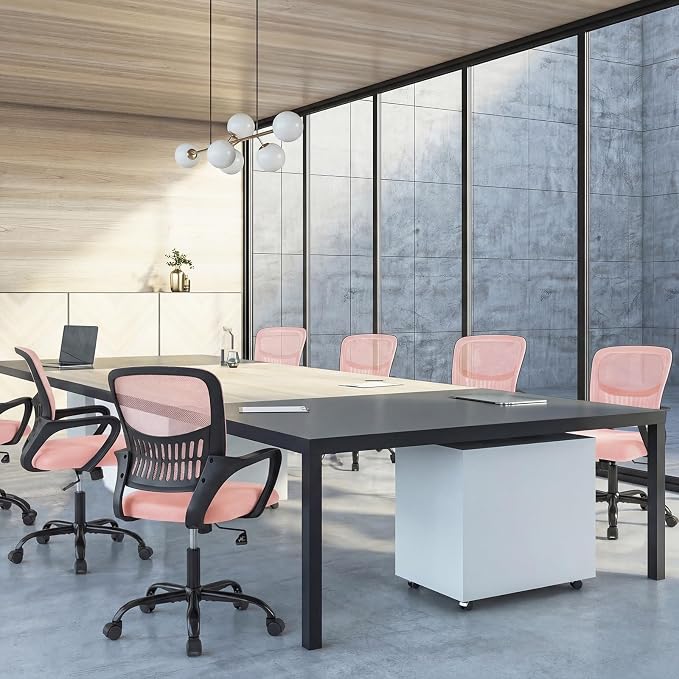 OLIXIS Ergonomic Office Desk Chair, Mid-Back Executive Computer Chair | Fixed Armrest, Rocking Mode, Height Adjustable, 360° Rolling Swivel Adults, Student, Pink - Image 8