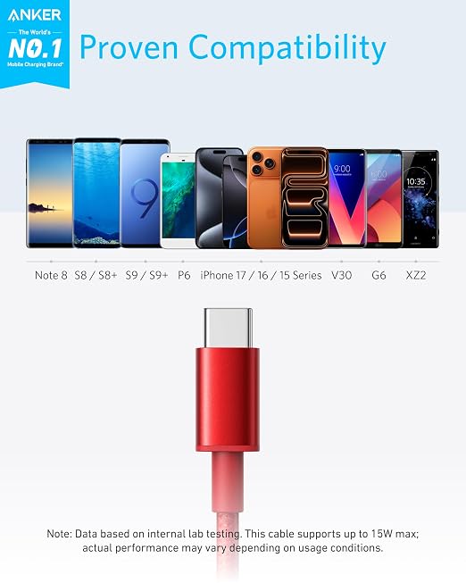 Anker USB A to USB C Cable, USB to USB C Cable (2-Pack, 6 ft, Red) | For iPhone 17 Series, Samsung Galaxy S10 / S10+, LG V30, Beats Fit Pro, and More - Image 2