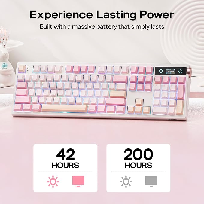 EPOMAKER TH108 PRO Full Size Mechanical Keyboard with Screen & Knob | Wireless Gaming Keyboard with 10000mAh, Creamy Gasket, Hot Swap, Custom Driver, RGB Backlight, NKRO (Pink, Creamy Jade) - Image 4