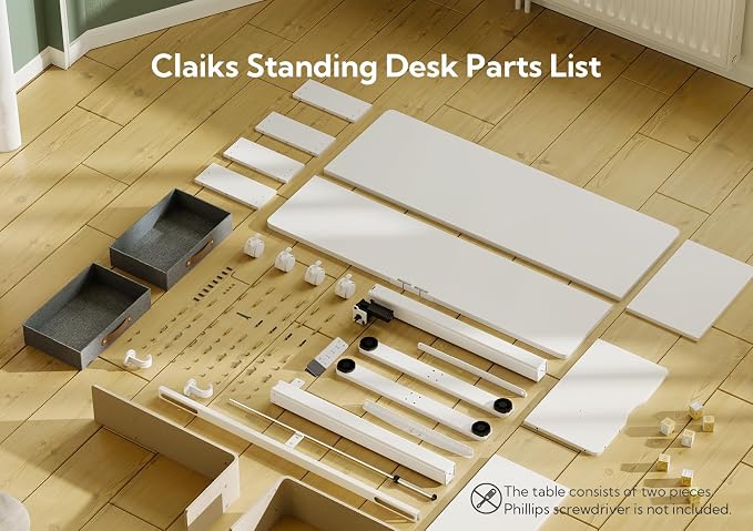 Claiks Standing Desk with Drawers & Wheels, 2 Height Shelf 48inch White | 2 height adjust shelf, tabletop drawers, felt fence design, sturdy supports 176 lbs, 4 wheels, 2 tire monitor stand - Image 8
