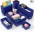 StoreHappily 25 PCS Drawer Organizer Set, 4 Size Makeup Drawer Divider Organizer With Non-Slip Pads, Interlocking Plastic Storage Bins for Office,Jewelry Vanity,Gadgets, Bathroom,Kitchen, Navy by StoreHappily