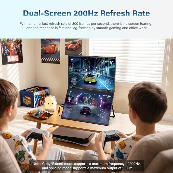 InnoView 18.5" Dual Portable Monitor 2K 200Hz 100% sRGB - Foldable & Stackable Design with 315° Screen Adjustment & 180° Stand | DP/USB-C/HDMI, Second Monitor for Laptop, Mac, Windows - Image 6