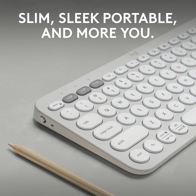 Logitech Pebble Keys 2 K380s Keyboard, Bluetooth, Wireless - Tonal White | Multi-device connectivity, customizable shortcuts, slim and portable, easy-switch for macOS, iPadOS, Android, Chrome OS - Image 2