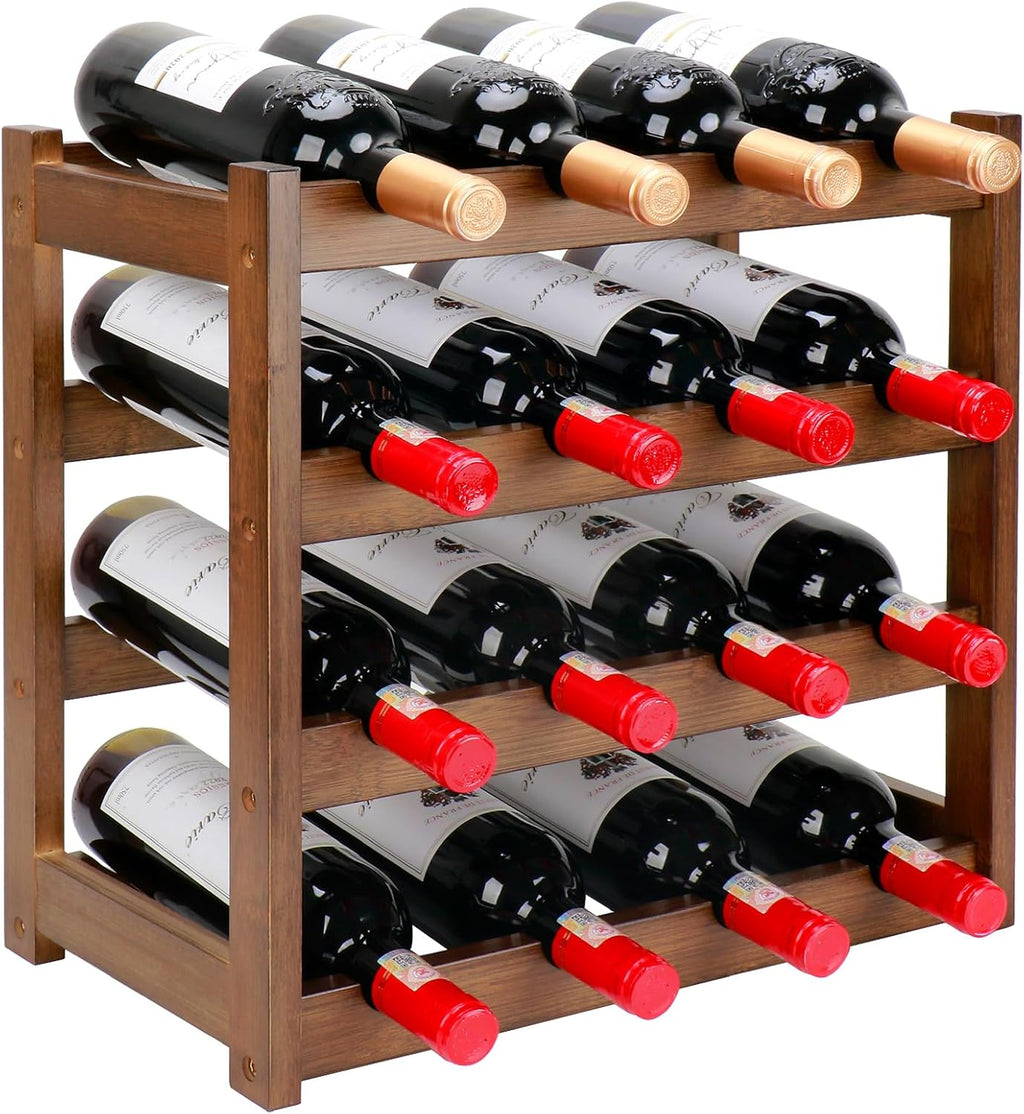 Bamboo Wine Rack, 4-Tier 16 Bottles Wine Storage Cabinet Shelf by Thalomely