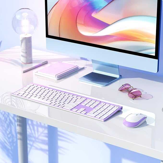 Vssoplor Wireless Keyboard and Mouse, Rechargeable Ultra Slim, Lavender | Quiet Full-Size Keyboard and Mouse Combo Set, for Laptop, PC, Notebook, Desktop, 2.4GHz Stable Connection, Ideal for Office - Image 7