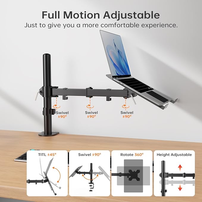 Afaloona 2-in-1 Monitor & Laptop Stand for 13-32" Monitor or 11-17" Laptop | Removable laptop tray converts to a monitor mount with full-motion adjustment, up to 18 lb capacity for monitor or laptop use - Image 3