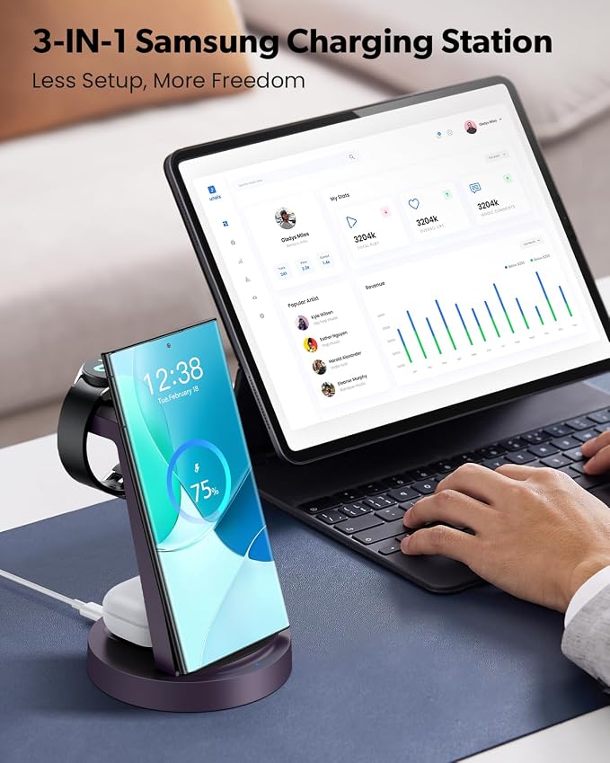 Wireless Charger for Samsung: 3 in 1 Wireless Charging Station | for Samsung Galaxy Watch 8 7 6 5 4 3 Pro S26 S25 S24 S23 S22 Ultra Z Fold Android, 18W adapter, Idea for Home Office Travel - Image 5
