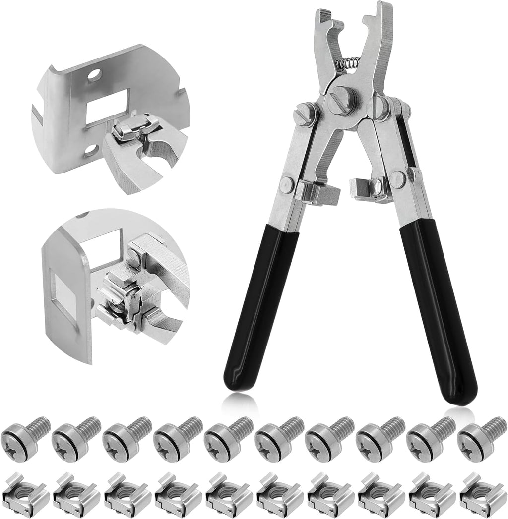 Rotable Dual Head Cage Nut Tool Kit with 10 Sets M6 Silver Rack Mount Screws - Screw Install and Remove Tool for M4 M5 M6 M8 M10 - Screw Tool Kit for Server Rack, Network Cabinet, Data Center(Black) by GuanDaooL