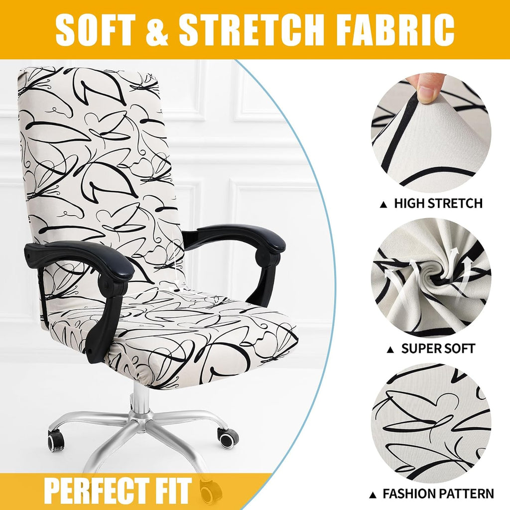 Smiry Stretch Printed Office Computer Desk Chair Covers, Beige and Black - Image 4