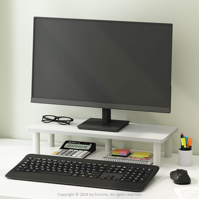 Furinno TURN-N-TUBE Monitor Stand Riser, 23.6" Wide Rectangle Monitor Riser, Laptop Stand for Desk, Office Desktop Accessories Organizers, Toolless Assembly, For Study Room, Dorm, White - Image 2