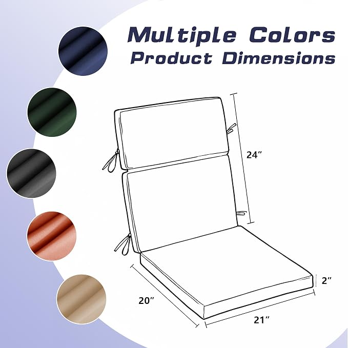 High Back Patio Chair Cushions, 21x20 Waterproof & Fade-Resistant Outdoor Dining Chair Cushions, Indoor/Outdoor High Back Cushion, Seat Pad for Glider and Lawn Chair, Navy Blue - Image 6
