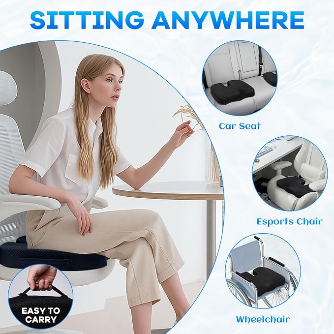 Gel Seat Cushion & Lumbar Support Pillow Set, Cooling Memory Foam for Tailbone & Sciatica Pain Relief, Ergonomic Office Chair Cushion with Breathable Mesh Cover for Car, Home, Wheelchair (Black) - Image 5
