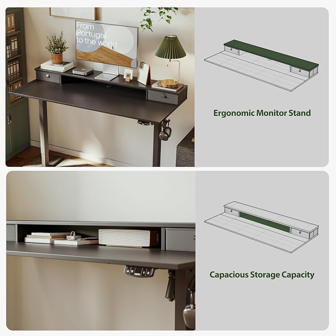 Agilestic 48 x 24 Inches Electric Standing Desk with 2 Storage Drawers, Adjustable Height Sit and Stand Computer Table with Splice Board, Black | Electric Height Adjustable, 2 Storage Drawer, Monitor Stand, Sturdy Steel Frame, Memory Presets, Hooks, 15... - Image 5