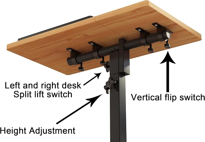 TigerDad Mobile Adjustable Height Laptop Stand PC Computer Portable Notebook Swivel Laptop Desk Rolling Table Desk Cart Tiltable with Wheels Casters& Mouse Pad Table (Wood) - Image 4