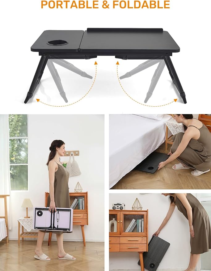 Lap Desk for Couch/Sofa/Floor, 5-Angle Adjustable Bed Desk with Foldable Legs &Cup Holder, Light Weight Bed Tray Table for Writing/Eating/Reading, Portable Laptop Stand for Adults, Kids - Image 4