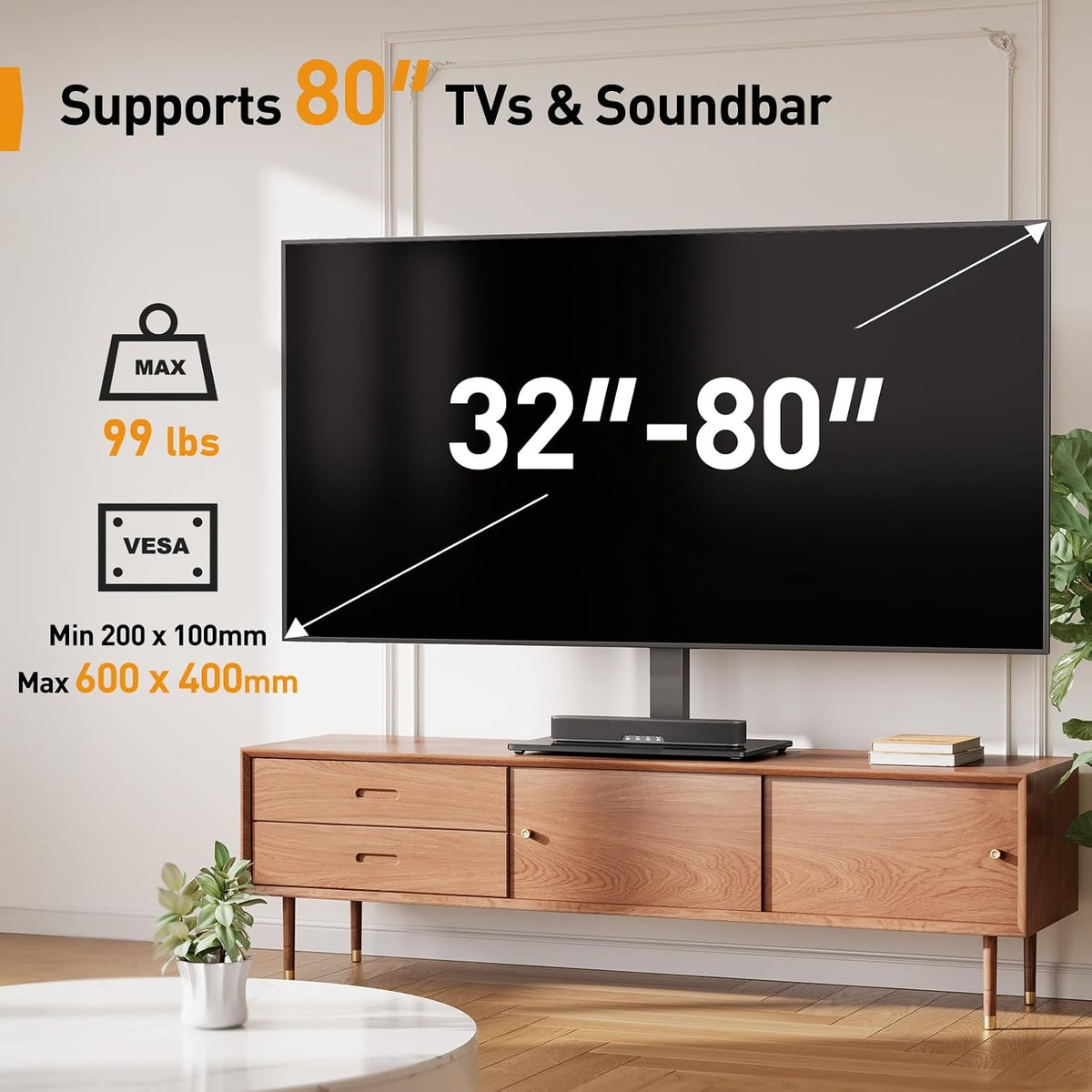 Perlegear TV Stand Mount with Power Outlet for 32-80 inch TVs up to 99 lbs - Image 2