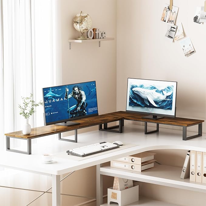 aboxoo 59" Large TV Riser Stand for 32-75 Inch TV, TV Shelf with Steel Legs | Brown TV Riser Stand with Storage, Tabletop TV Riser for Home Living Room, Study Office, Fit TV, Monitor, Laptop - Image 3