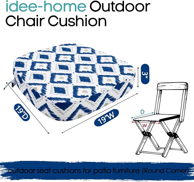 idee-home Outdoor Chair Cushions Set of 2, 19" x 19" D-Shaped | Thick Outdoor Seat Cushions Waterproof Patio Furniture with Ties Dining Pads - Image 8