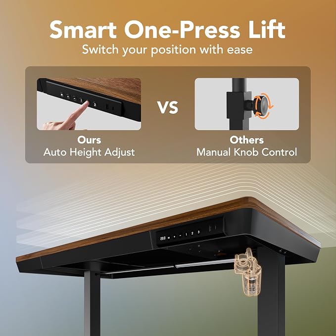 HUANUO Electric Standing Desk with Drawers, 40 X 24 Inch Electric Adjustable Height Desk, Quick Install One-Piece Tabletop with USB Charging Ports, Sit to Stand Up Desk for Home Office, Black Walnut - Image 9