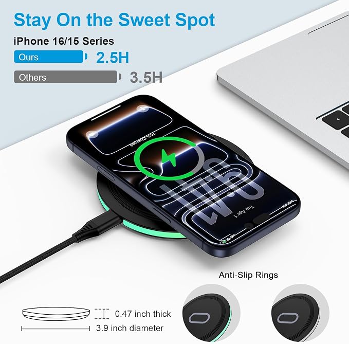 15W Wireless Charger Fast Charging Pad Samsung S26 Wireless Charger Station | for Galaxy S25 FE Edge Plus Ultra S25+ S24 FE Ultra S23 Ultra Z Flip8 7 6, Google Pixel 10a 9a 8a, iPhone 17e 16 15 Pro Max - Image 2