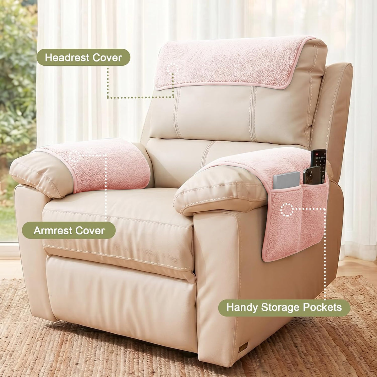 Universal Sherpa Recliner & Armchair Covers with Pockets - Image 3