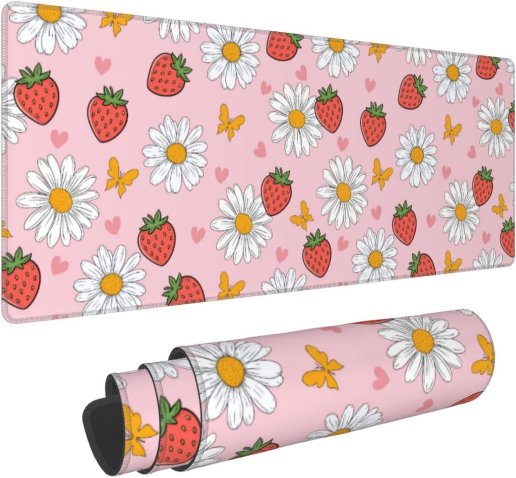 Strawberry Mouse Pad Pink Cute Desk Mat Large Gaming Mousepad Pink Keyboard Pad 31.5x11.8in Non-Slip Rubber Base Pastel Kawaii Mousepad Laptop for Office Gaming Computer Home Accessories Supplies by Granbey