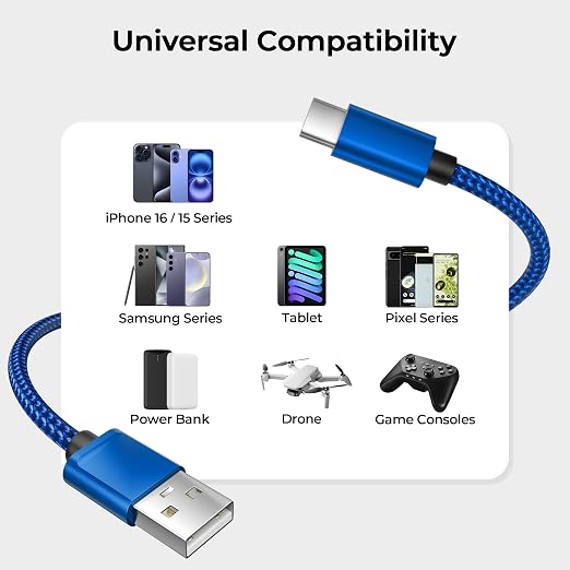 Basesailor for iPhone 17 16 Pro Max Charger Cord,USB to USB C Cable,Type C Charging Power Cord for Apple 17e 15 iPad 10 Air 4 5,Samsung Galaxy S26 S25 S24 S23,Blue,2Pack 3.3FT(1M) - Image 7