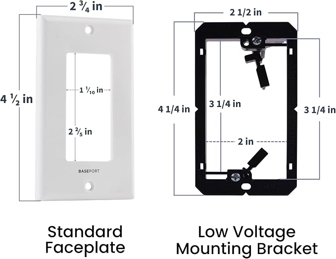 Recessed Cable Wall Plate for Behind Wall Cable Management - White Wall Plate Cable Pass Through with Low Voltage Mounting Bracket to Hide TV Cords for Wall Mount TV, Side Opening, 2 pack - Image 3