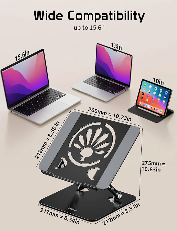 Adjustable Aluminum Laptop Stand for Desk,Ergonomic Riser, Black | Open Ventilated Design, Fits MacBook Pro/Air & 10"-16" Laptops, Stable Support for Office, Home & Travel - Image 6