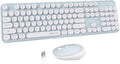 UBOTIE Colorful Wireless Keyboard and Mouse Combo (Green-White) | Retro Typewriter Floating Full-Sized Keys Computer Keyboard with Optical Mouse, 2.4GHz USB Connection for Windows Mac by UBOTIE