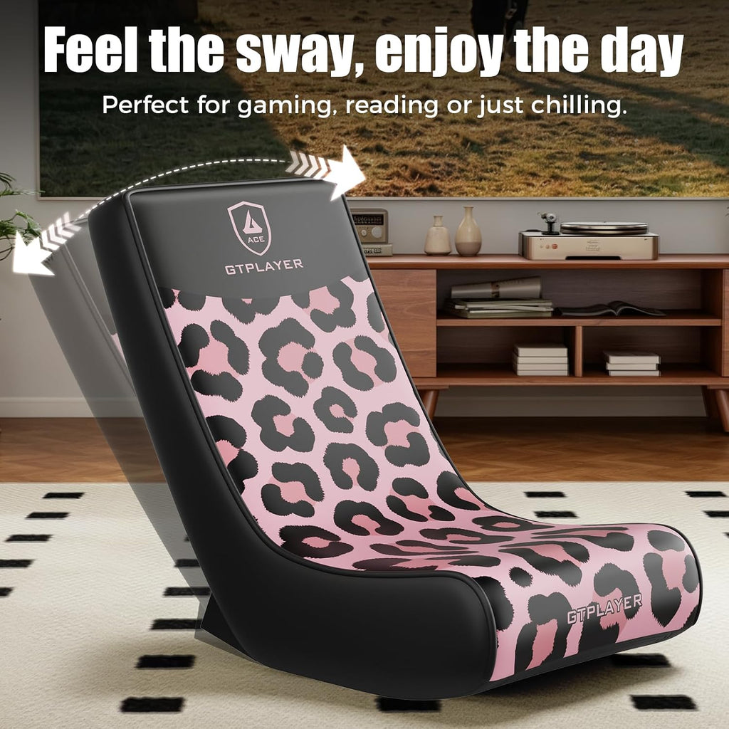 GTPLAYER Gaming Floor Rocking Chair – Rocker Floor Game Chair with Angle Limiter, Compact & Lightweight Game Seat, Pink Leopard Patterned - Image 5