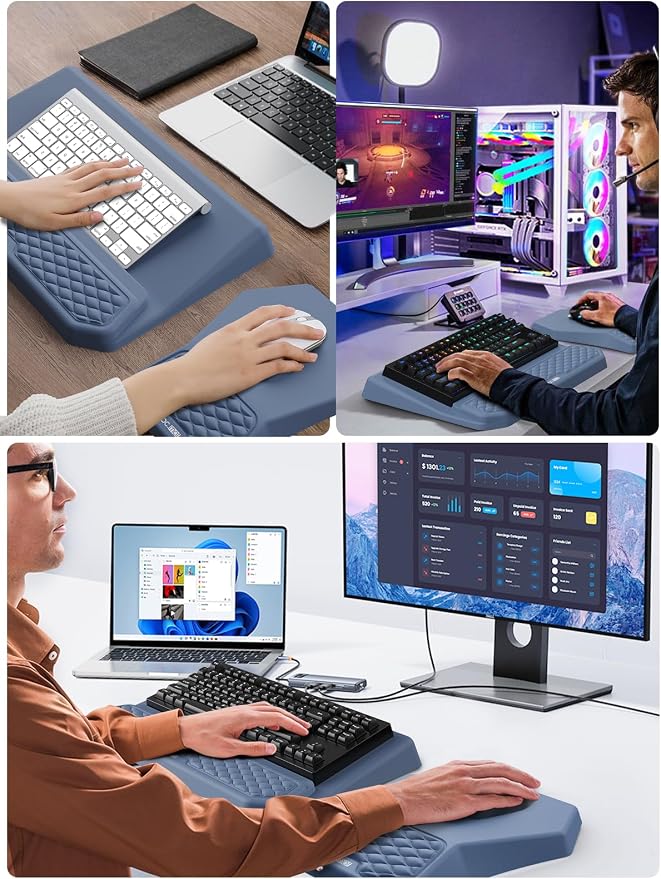 3-in-1 Ergonomic Keyboard Stand with Wrist Rest & Mouse Pad Set, Blue | Comfy Keyboard Riser Holder Soft Mousepad with Massage Design, Memory Foam and Non-Slip PU Base for Pain Relief - Image 7