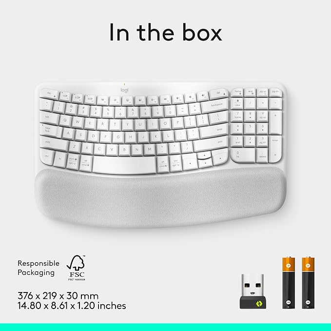 Logitech Wave Keys Wireless Ergonomic Keyboard - Off White | Cushioned palm rest, Easy-Switch multi-device pairing, Logi Bolt receiver, compatible with Windows/Mac, 3-year battery life - Image 10