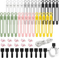 50Pcs Cord Organizer Kit, Reusable Silicone Cable Ties, Strong Adhesive Cable Clips for Cable Management, Multipurpose Wire Management for Bundling and Fastening Various Wires (6 Colors) by OneLeaf