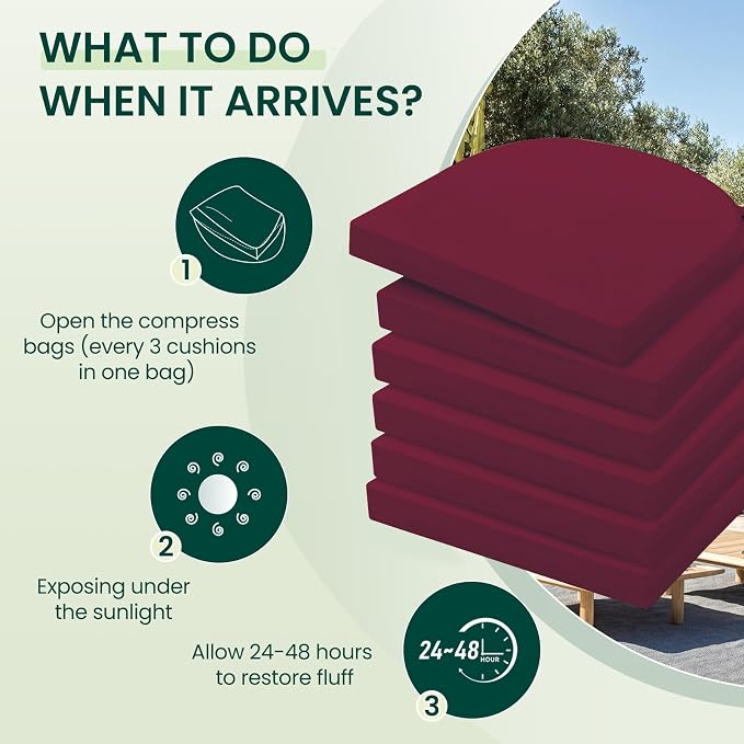 HARBOREST Outdoor Chair Cushions Set of 6, Water Resistant Patio Chair Cushions with Ties, Outdoor Seat Cushions for Patio Furniture, 17"x16"x2", Burgundy - Image 5