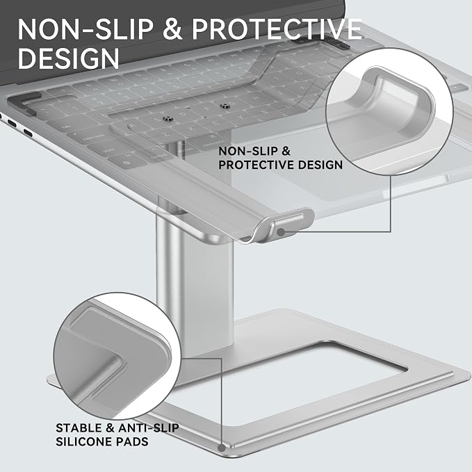 SOUNDANCE Adjustable Laptop Stand for Desk, Computer Stand, Ergonomic Laptop Riser Holder Compatible with 10 to 17.3 Inches Notebook PC Computer, Aluminum Silver - Image 9