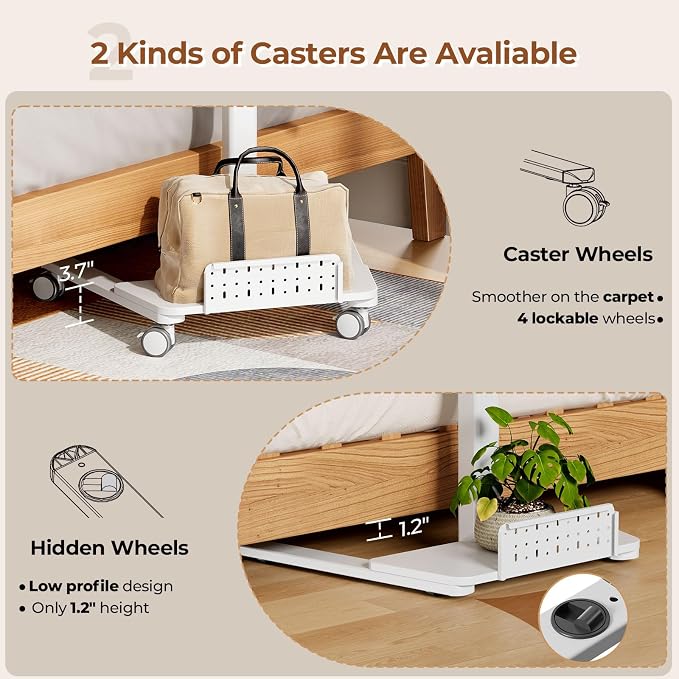 Mobile Standing Desk with Storage Shelf & 60° Tiltable Top | 28" Height Adjustable Rolling Laptop Desk on Wheels, Portable Computer Workstation for Working, Drawing, Crafting, White - Image 5