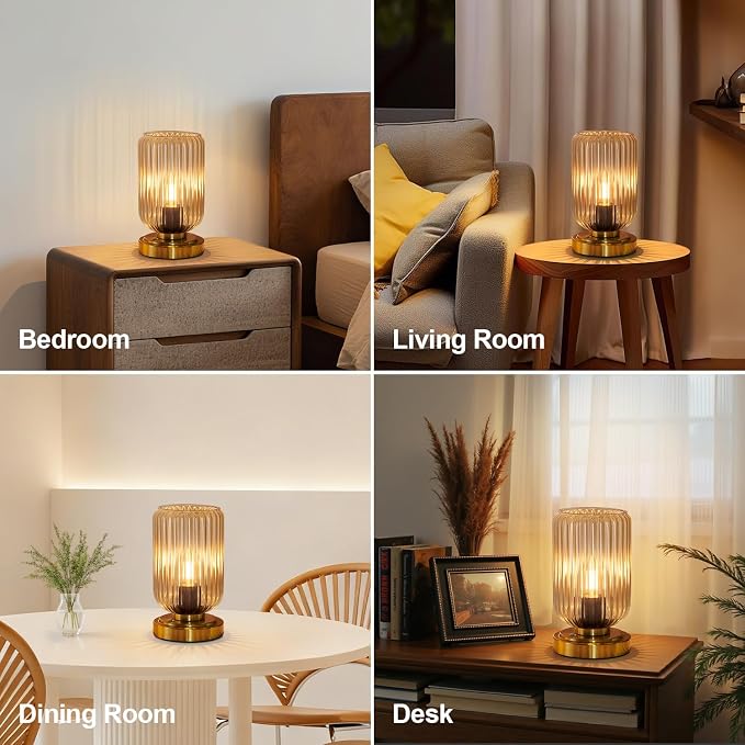 LightRound Cordless Table Lamp for Bedroom, Touch Stepless Dimmable, Modern | 7500mAh Rechargeable Battery, Amber Glass Shade, Brushed Gold Base, Bulb Included, Wireless Lamp for Desk, Living Room - Image 7