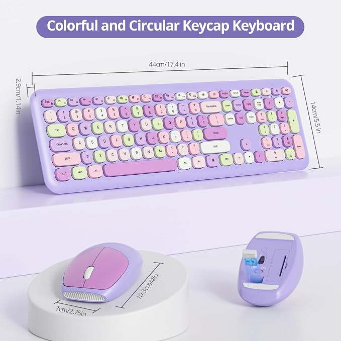 Surmen Cute Purple Keyboard and Mouse Wireless Silent, Full-Size Retro Typewriter Wireless Quiet Slim Colorful Keyboard Low-Noise 2.4GHz for Computer, Desktop, Laptop(6-Purple) - Image 6