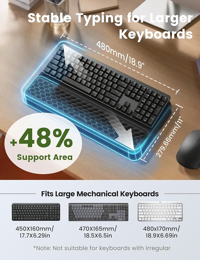 Vaydeer Extra-Large Wrist Rest with Keyboard Stand, Ergonomic Wrist Support Pad, Soft Memory Foam Wrist Cushion for Mechanical 100% Full-Size Keyboard, Carpal Tunnel Pain Relief, Green - Image 2
